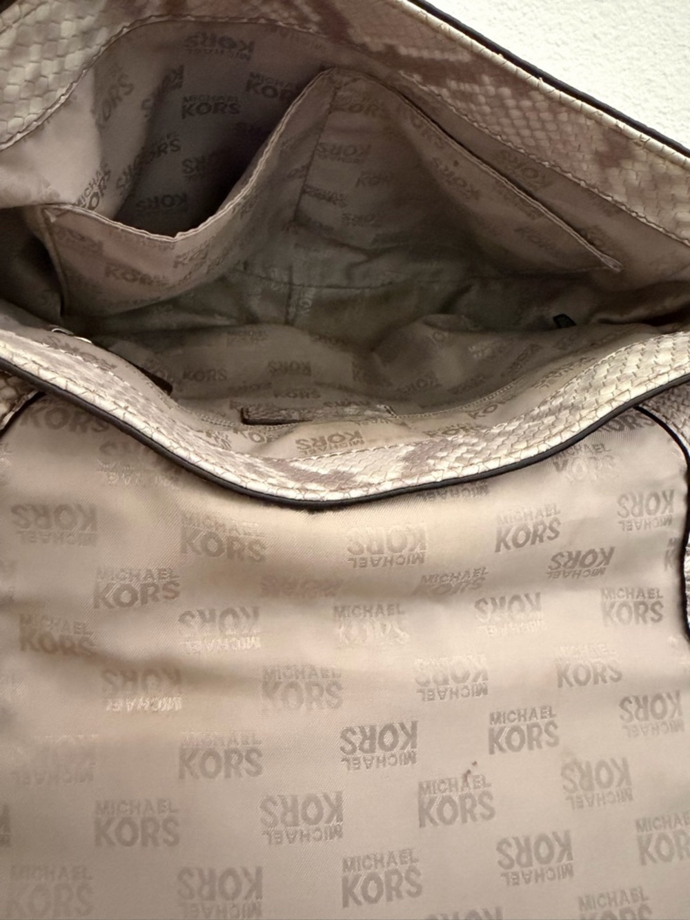 Michael Kors Laila medium snake embossed leather studded crossbody bag in gray - Picture 6 of 8